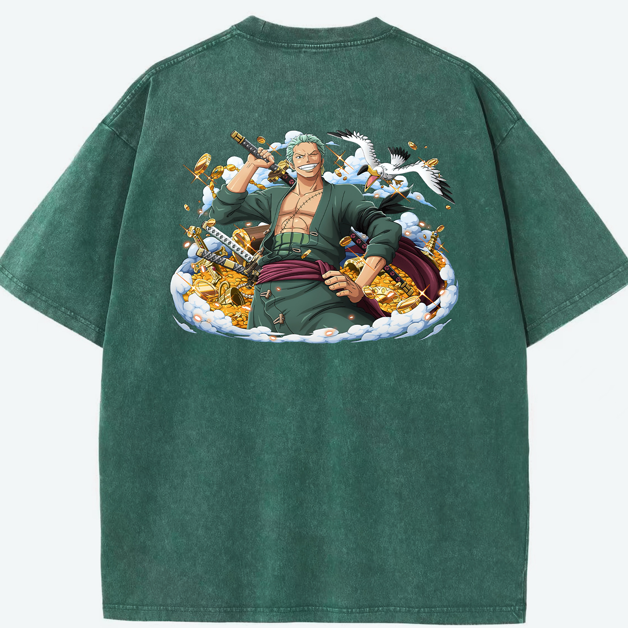 ワンピース ロロノア・ゾロ ONE PIECE Roronoa Zoro 綿100% ヴィンテージ風 半袖Tシャツ（背面プリント）